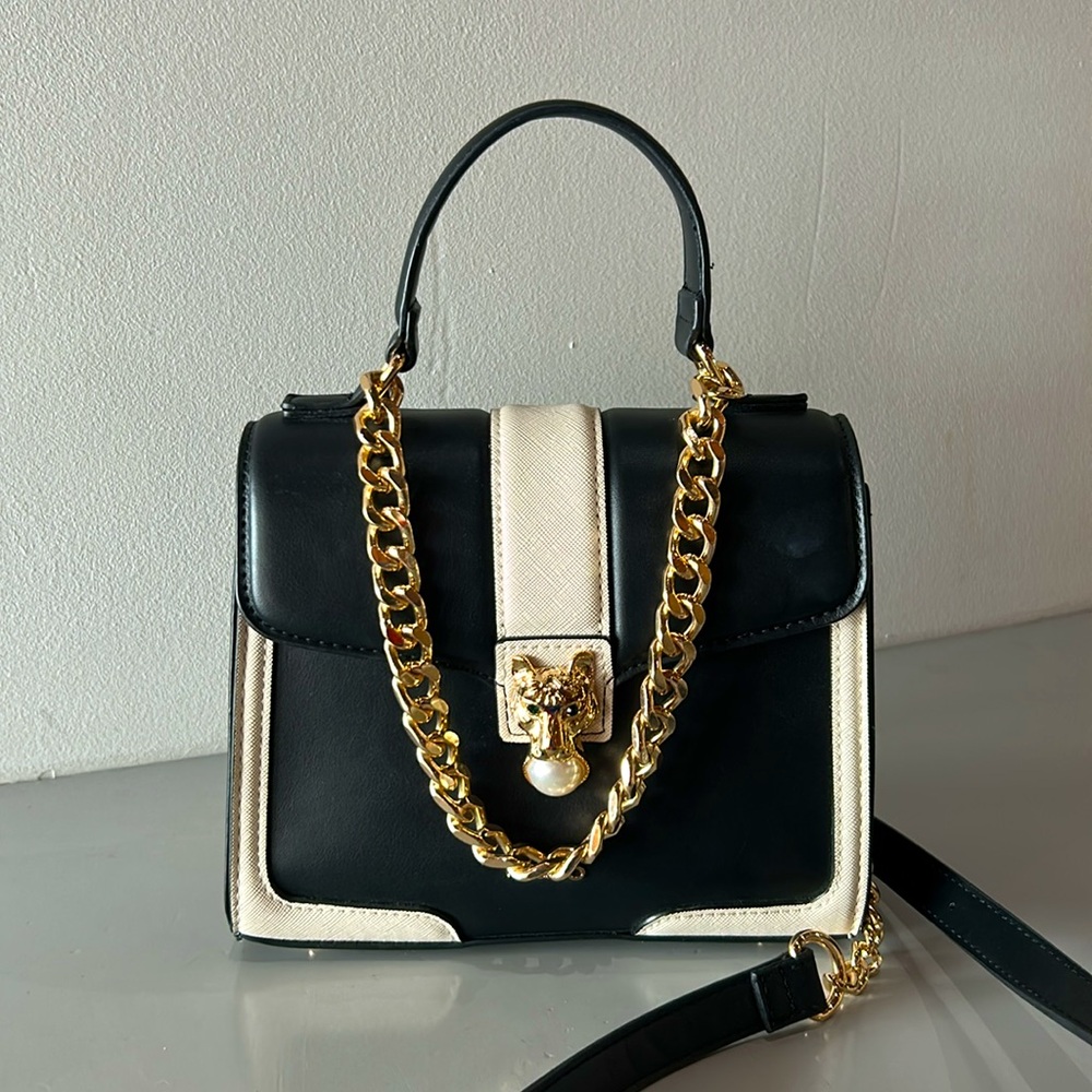 Aldo Black and Cream Satchel